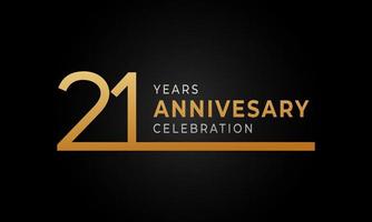 21-jähriges Jubiläumsfeier-Logo mit einzeiliger goldener und silberner Farbe für Feierlichkeiten, Hochzeiten, Grußkarten und Einladungen einzeln auf schwarzem Hintergrund vektor
