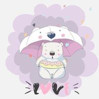 süßer kleiner Bär mit Regenschirm vektor