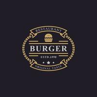 Vintage Retro-Abzeichen Schinken Rindfleisch Patty Burger für Fast-Food-Restaurant-Logo-Design-Inspiration vektor