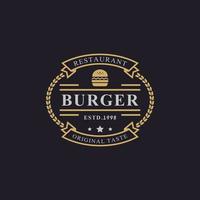 vintage retro märke skinka biff hamburgare för snabbmat restaurang logotyp design inspiration vektor