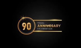 90-jähriges Jubiläum goldene und silberne Farbe mit Kreisring für Feierlichkeiten, Hochzeiten, Grußkarten und Einladungen einzeln auf schwarzem Hintergrund vektor