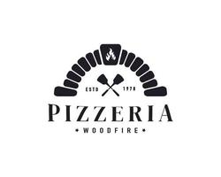 Vintage-Brennholz-Backofen mit Schaufel, Design-Inspiration für das Pizza-Logo vektor