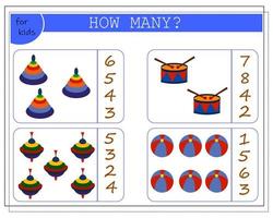 Mathespiel für Kinder, zähl wie viele davon. Kinderspielzeug vektor