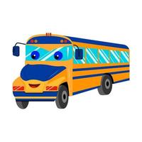 tecknad gul skolbuss med ögon. buss för barn. stadstransporter. frontvy. vektor