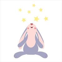 eine Zeichentrickfigur, ein Hase oder ein Kaninchen schaut oben um den Stern herum. vektor