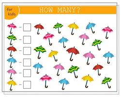 mattespel för barn. räkna hur många paraplyer det finns. vektor