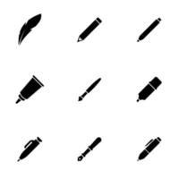 satz einfacher symbole zu einem thema stift-bleistift, vektor, satz. weißer Hintergrund vektor
