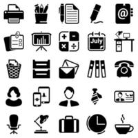 uppsättning enkla ikoner på en tema arbetsyta, tid, graf, arbetar, bord, företag, arbete, utrymme, vektor, design, platt, tecken, symbol, objekt, illustration. svarta ikoner isolerade mot vit bakgrund vektor