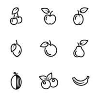 uppsättning enkla ikoner på ett tema frukter, bär, godsaker, vektor, set. vit bakgrund vektor
