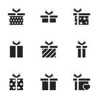 symbole für thema geschenk, geschenk, vektor, symbol, satz. weißer Hintergrund vektor