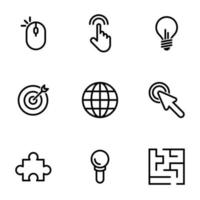 uppsättning enkla ikoner på ett tema internet, kommunikation, kreativitet, målmedvetenhet, vektor, set. vit bakgrund vektor