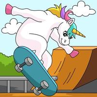 unicorn skridskoåkning på en skateboard färgad tecknad serie vektor
