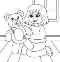 Mädchen hält einen Teddybär Malvorlagen für Kinder vektor