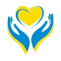 Zwei Hände halten ein Herz, die blauen und gelben Farben der ukrainischen Flagge. abstrakte Illustration, Poster, Banner vektor