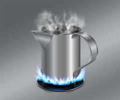 Ånga te eller kaffekanna i rostfritt stål vektor