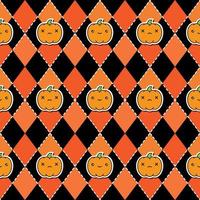 Nahtloses Halloween-Muster mit Kürbisen auf schwarzem und orange Hintergrund argyle. vektor