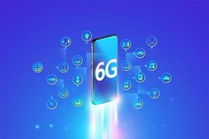 6G-system snabbast internetanslutning med smartphone och Internet of Things-koncept