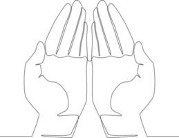 fortlaufende Linienzeichnung von Gebetshänden. Vektor-Illustration. vektor