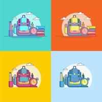 Tillbaka till skolan Flat Line Vector Illustration Set