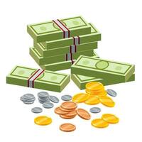 Vektor Geld Banknoten Silbermünzen Goldmünzen Kupfer für Einkaufsaufgaben Geschäft Handel