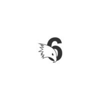 Nummer 6 Logo-Symbol mit Falkenkopf-Design-Symbolvorlage vektor