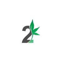 nummer 2 logotyp ikon med cannabis blad design vektor