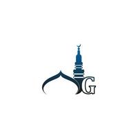 bokstaven g logotyp ikon med moské design illustration vektor