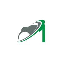 nummer 1 med kiwi fågel logotyp ikon design vektor