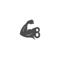 Nummer 8 Logo-Symbol mit Muskelarm-Designvektor vektor