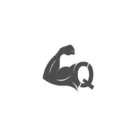 bokstaven q logotyp ikon med muskel arm design vektor