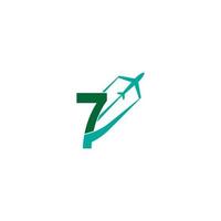 Nummer 7 mit Flugzeug-Logo-Icon-Design-Vektor vektor