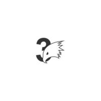 Nummer 3 Logo-Symbol mit Falkenkopf-Design-Symbolvorlage vektor