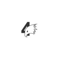 Nummer 4 Logo-Symbol mit Falkenkopf-Design-Symbolvorlage vektor