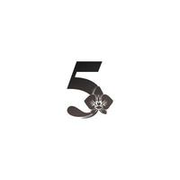 Nummer 5 Logo-Symbol mit schwarzem Orchideen-Designvektor vektor