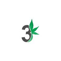 Nummer 3 Logo-Symbol mit Cannabisblatt-Designvektor vektor