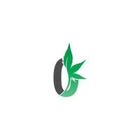 Nummer Null Logo-Symbol mit Cannabisblatt-Designvektor vektor