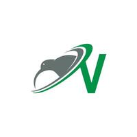 Buchstabe v mit Kiwi-Vogel-Logo-Icon-Design-Vektor vektor