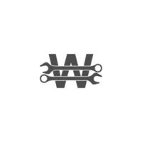 Buchstabe w Logo-Symbol mit Schraubenschlüssel-Design-Vektor vektor