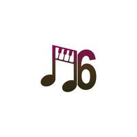 Nummer 6 Logo-Symbol mit Symbolvorlage für das Design von Musiknoten vektor