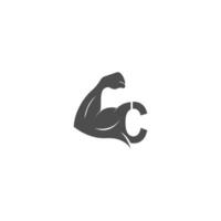 bokstaven c logotyp ikon med muskel arm design vektor