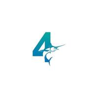 Nummer 4 Logo-Symbol mit Fisch-Design-Symbolvorlage vektor