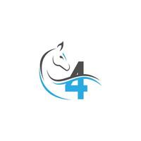 nummer 4 symbol logo mit pferdeillustrationsdesign vektor
