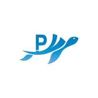 havssköldpadda ikon med bokstaven p logotyp design illustration vektor