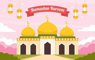 ramadan kareem firande med moské bakgrund vektor