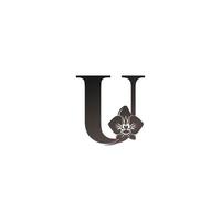 bokstaven u logotyp ikon med svart orkidé design vektor