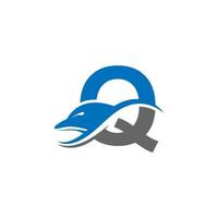delfin med bokstaven q logotyp ikon designkoncept vektor mall