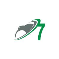 Nummer 7 mit Kiwi-Vogel-Logo-Icon-Design-Vektor vektor