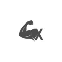 bokstaven x logotyp ikon med muskel arm design vektor