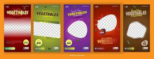 Bundle Story gesundes frisches Lebensmittelgemüse Social Media Post Promotion mit bunter Vorlage vektor