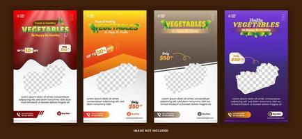Bundle Story gesundes frisches Lebensmittelgemüse Social Media Post Promotion mit bunter Vorlage vektor